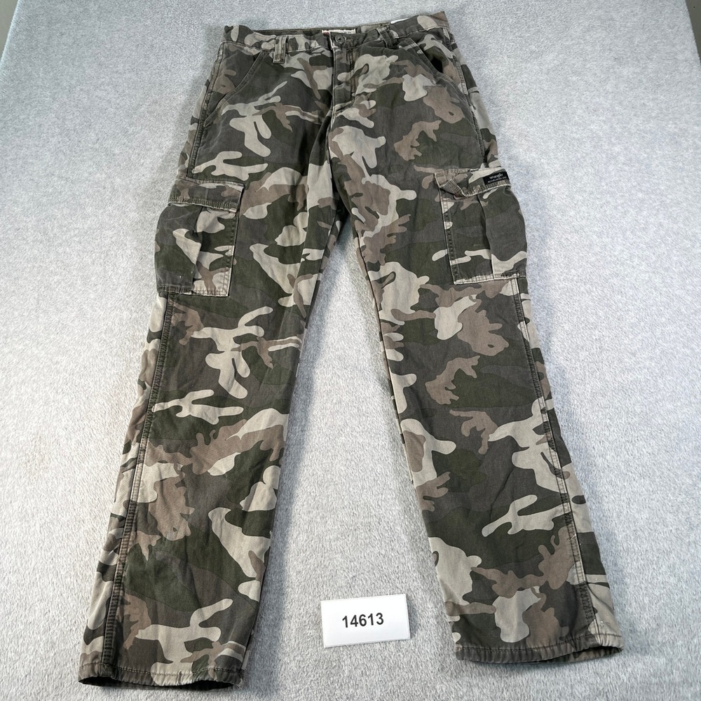 Wrangler Cargo Pants Mens 30x32 Green Camouflage Cotton Fleece Lined Relaxed Fit